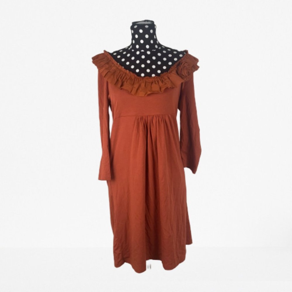 J.Crew Rust Ruffle Flower Neckline Size Medium - Picture 3 of 6